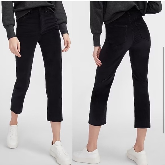 Express Super High Rise Straight Cropped Velvet Pants - Picture 5 of 10